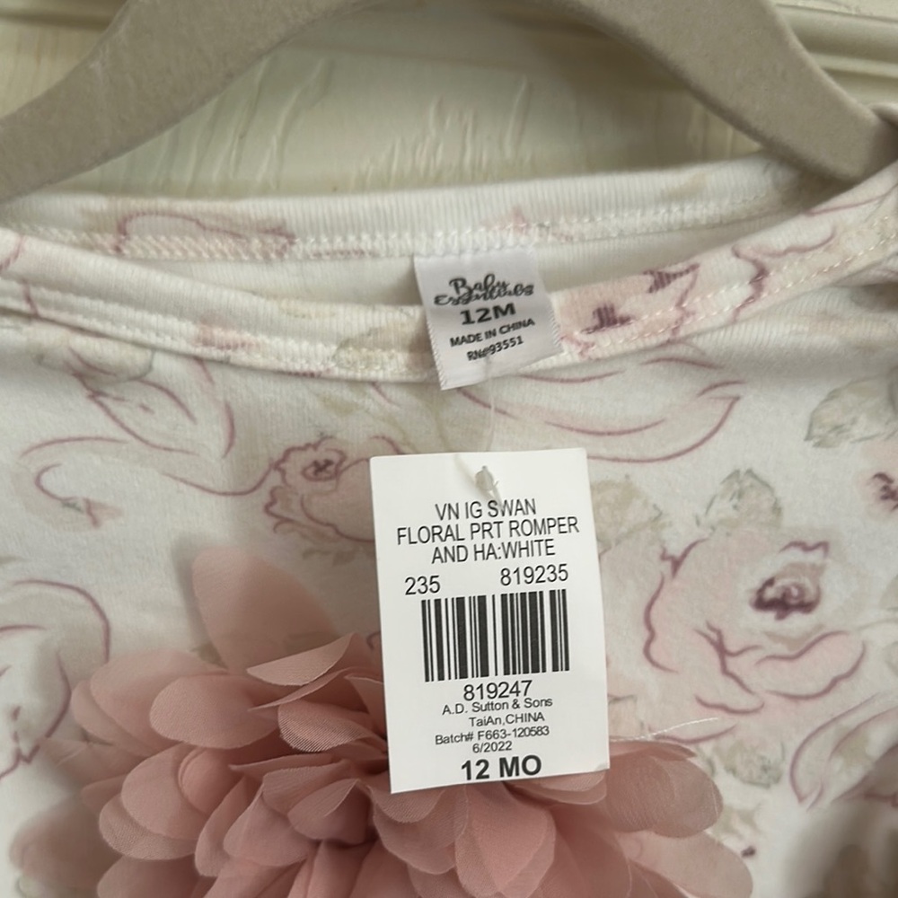Baby Essentials Pink and White Footies with Floral Design - Picture 5 of 7